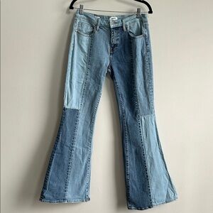 Vigoss Womens 28 Mid Rise Colorblock Patchwork Denim Flare Jeans Boho Retro